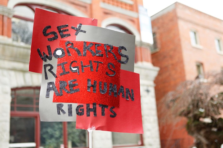 Sign reading "Sex worker rights are human rights"