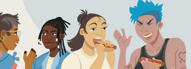 A group of people sharing food together.
