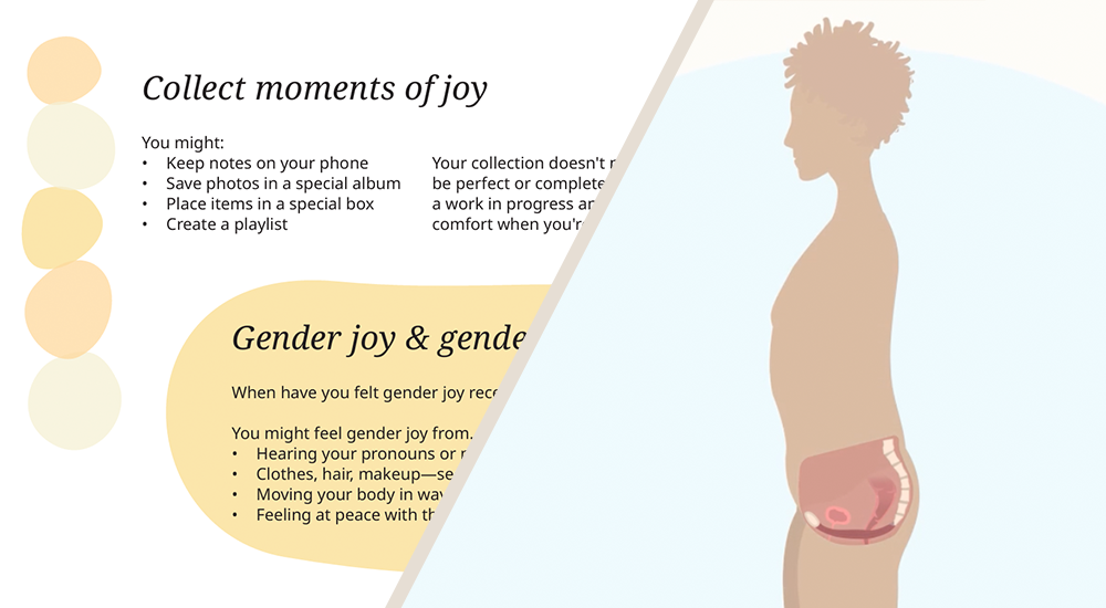 Screen captures from Honouring Changes and Understanding the Pelvic Floor tools