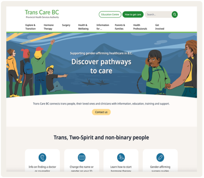 A screenshot of the TransCareBC.ca homepage.