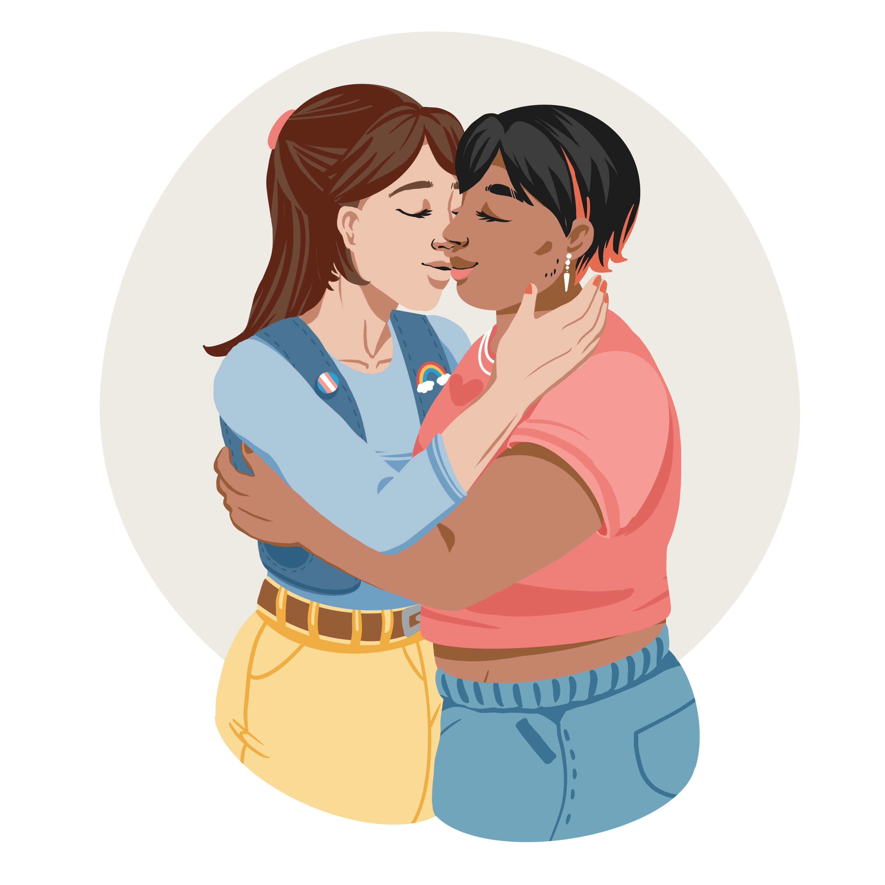 Two people kissing.