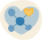 Illustration of a network with one of the hubs as a heart.